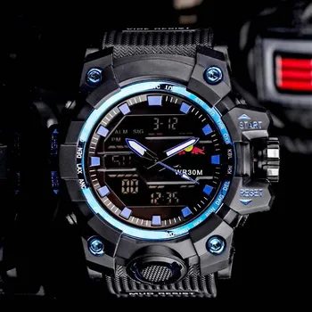 Vojaški Slog ure Dvojno LED Zaslon za Moške Prosti čas Športne Moške Gledajo Elektronski Digitalni Watch Natančno World Time 2021 Nova