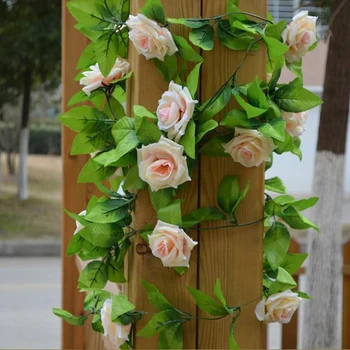 2.45 m/veliko Lažnih Svilenih Vrtnic Umetno Cvetje Ivy Trte, ki Visi Garland Dekor z Zelenimi Listi za Dom Poroka Dekoracija