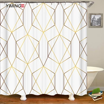 Preproste geometrijske zlati trak tiskanje kopalnica tuš zavesa poliester nepremočljiva zavese dom dekoracijo zaves s kavljem