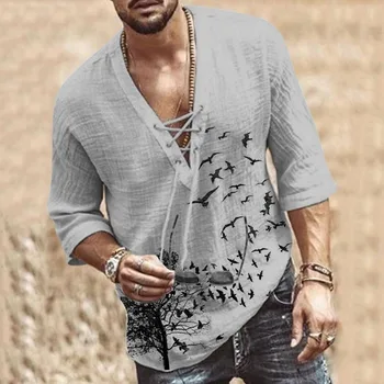 Moda za moške Hipi Perilo Majica Priložnostne Srednji Rokav V Vratu Poletje Plaža Svoboden Tee Vrhovi Barva majice 2021 Nova