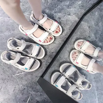 Harajuku šport žensk PU usnja sandali poletje ravno dno študent non-slip divje čevlji 2020 Novo Platformo za prosti čas plaži čevlji
