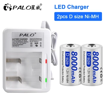 PALO D velikost baterije za ponovno polnjenje 8000mAh D baterije 1,2 V NI-MH D celice, baterije, z LCD polnilec za AA, AAA, C, D