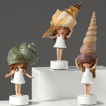 Sodobna Srčkan Conch Nautilus Dekle Dekoracijo Smolo Dom Dekoracija Dodatna Oprema Spalnice Namizje Otrok Dekor Dekle Kip Sculptur