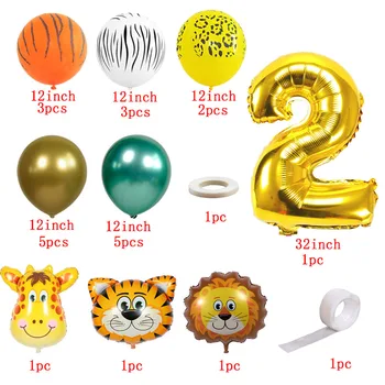 24pcs Jungle Živali Baloni Set Kovinskih Latex Balon 32inch Zlato Število Globos Rojstni Okraski Otroci Baby Tuš