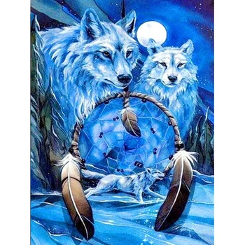 HOMLIF novo DIY Diamond Slikarstvo Navzkrižno Šiv Indijski volkovi lovilec sanj, 3D Full Diamond Vezenje pero Okrasnih Mozaik