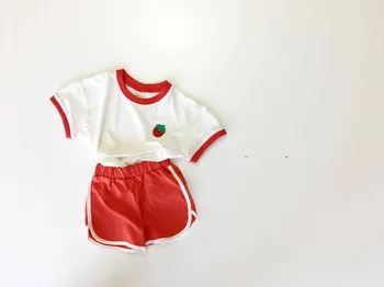 7654 Otroška Oblačila, Nastavite Korejski Poletje Novi Fant Obleko Lepe Sadje Vzorec Baby Dekle 2 Kos Obleko Kratek Sleeve Majica+Hlače, Obleke