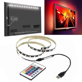 LED Trak Svetlobe, 5V USB 5050 60SMD/M RGB Upogljiv LED Trak Bar DIY TV Nazaj, Razsvetljave, Komplet USB, Daljinsko upravljanje, Kopalnica, Neon Luči
