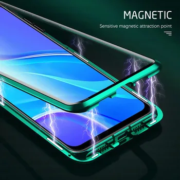Magnetni Adsorpcije Kovinski kovček za Xiaomi Redmi Opomba 10 9 8 7 Pro Redmi 9 9A K20 Mi 11 9T 10T Pro Lite Dvojno Stranicami steklen Pokrov