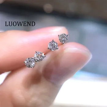 LUOWEND 18K Trdno Belo Zlato Uhani (AU750) Ženske Stud Uhani Pravi Naravni Diamant Uhan Mini Modni Design za Lady