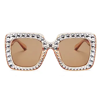 Kristalno Kvadratnih Diamond Sončna Očala Ženske Prevelik Okrasnih Sončna Očala Ženski Ogledalo Moda Vijolično Modre Odtenke Očala