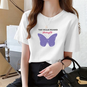 2021 Ženske T-Shirt Lady Krog Vratu Risanka Vzorec Natisnjene Ženski Tees Priložnostne Kratek Rokav Poletje Priložnostne Svoboden Vrhovi