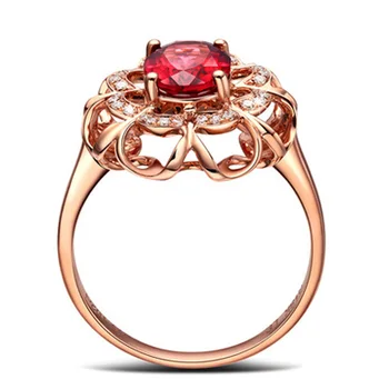 Vroče Prodajo Veliki Rdeči Kamen Rose Gold Barvi Obroči Kristalno Imitacije Ženski Poročni Nakit Za Ženske