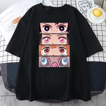 Demon Oči Anime Tiskanja žensk Tshirts Poletje Dihanje Vrh 2021 Hip Hop Velike velikosti Kratka Sleeved Letnik Kakovosti Ženska T-shirt majica