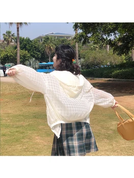 2021 Eucosm Dekleta Hooded Lahka in Sladka Koža Ohlapna Oblačila za Zaščito pred Soncem Jakna Ženske Japonski Stil Dekle za Zaščito pred Soncem