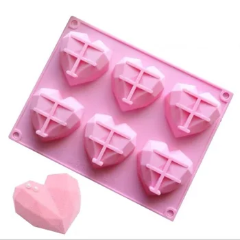 6 Votlini DIY Čokolada Peko, Milo Mousse Plesni Ljubezen Orodja Fondat Torto Diamond Bakeware Silikonski Obliki Srca v obliki Plesni