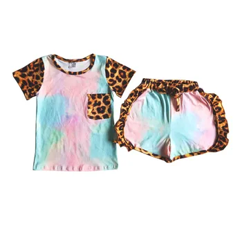 Nov Prihod Otrok Boutique Oblačila Malčka Dekle Tie-Dye Design Obleko Z Leopard Žep
