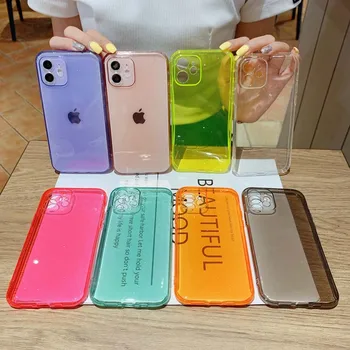 Fluorescentna Candy Barve, Bleščice, Telefon Primeru Za iPhone 11 Pro Max X XS XR Mini 12 7 8 Plus 6s SE2 Pregleden Mehko Jasno Pokrov