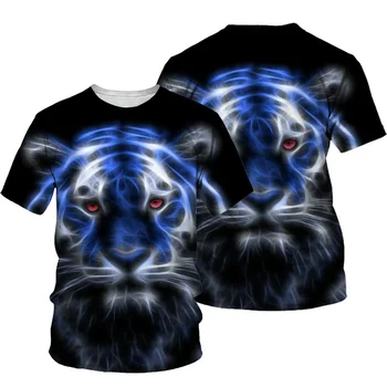 3D Fluorescenčno Tiger Cheetah Print majica s kratkimi rokavi Moški 2021 Poletnih O Vratu Kratek Rokav Tees Vrhovi 3D-Slog Moška Oblačila Priložnostne majice