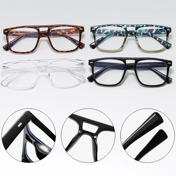 Retro Kvadratnih Dvojno Mostov Ženske Očal Okvir Jasno, Anti-Blu-Ray Leče Za Očala Moških Optični Kovice Okvir Računalnik Očala