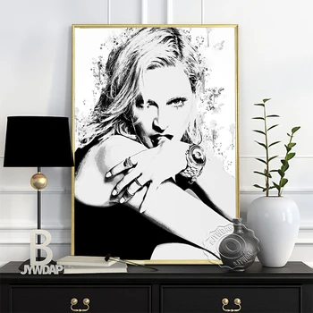 Amerika Je Pevka Madonna Črno Beli Plakat, Madonna Navijači Zbirajo Dolge Lase, Elegantne Boginja Umetnosti Tiska, Sodobno Pokončni Stenski Dekor