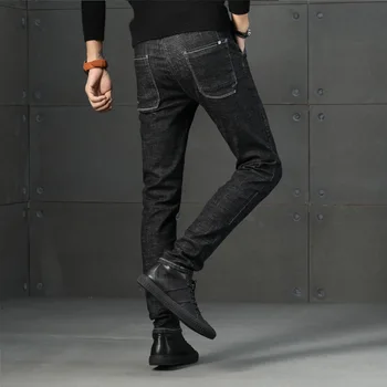 Jeseni, Pozimi Plima blagovne Znamke jeans za moške slim fit hlače classic kavbojke moški korejske Modne Črne Hlače Naravnost Elastičnost Hlače