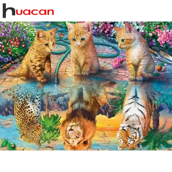 Huacan Diamond Slikarstvo DIY Živali Celoten Kvadratni/Krog 5d Diamond Mozaik Mačka Navzkrižno Šiv Tiger Ročno izdelan Darilni Doma Dekor