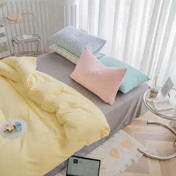 Nordijska posteljo štiri-delni set smetanove barve tri-delni set čiste barve oprati bombaž spalnico v postelji, doma tekstil odeja zajemajo stanja
