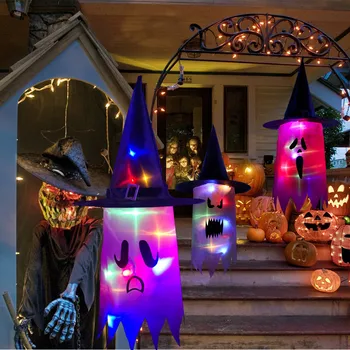 Halloween Okraski LED Osvetljeno Čarovnice Klobuki Osvetljeno Žareče Duha Klobuk Luči Niz Baterijski pogon za Halloween Okraski