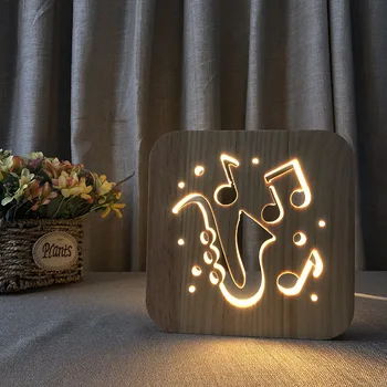 Saksofon 3d Lesene namizne Svetilke Usb LED 3D Svetlobe Ustvarjalno Darilo za Otroke, Dom Dekor Nočna Padec Ladijskega prometa