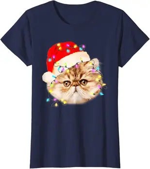 Smešno Xmas Perzijska Mačka Božični Luči Čudovit Obraz Puhasto T-Shirt