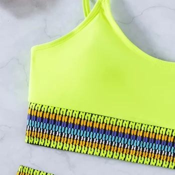 Peachtan Visoko pasu bikini 2021 Neon kopalke ženske Tiskanja kopalke za ženske, plavanje obleko kopalke Bandeau Šport 2 kosa