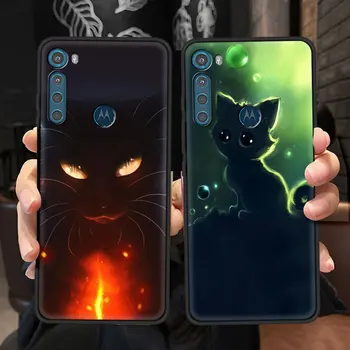 Luštna Črna Bela Mačka Primeru za Motorola Moto G8 Moč Lite G9 Igrajo Eno Fusion Plus G30 G10 G Pisalo Telefon Kritje E6s Rob Funda