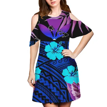 HYCOOL Polinezijski Plemenski 2021 Nove Jesensko Poletje Moda Cvetlični Obleka Ženske Priložnostne Kratek Rokav Visoko Pasu, Ohlapno Obleko Tiskanja