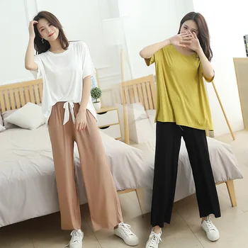 2021 Japonski nov slog rebrastega bombaža, plus velikost dame poletje obleko pižamo kratka sleeved hlače domov storitev bo ustrezala ženska roza