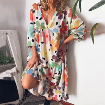 Bohemian Dolga Obleka Ženske Cvjetnim Natisne Seksi Dolg Rokav Poletje Sundress Priložnostne Svoboden Plaži Maxi Vestidos Robe