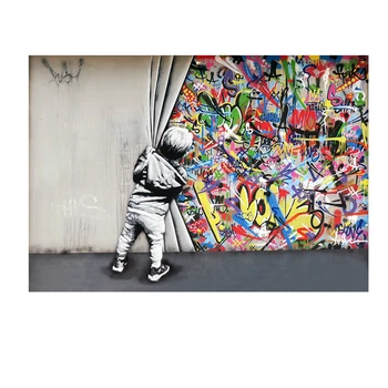 Otroci Ljubimec Za Zaveso Grafiti Umetnost Painitngs na Steni Umetnosti Plakatov in Fotografij Sodobne Ulične Umetnosti Slike Doma Dekor