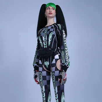 Gogo Plesalka Kostum Holografski Oblačila Futuristično Bodysuit Pole Dance Nastavite Fazi Obleko Lady Gaga Kostum DJ Clubwear DL7815