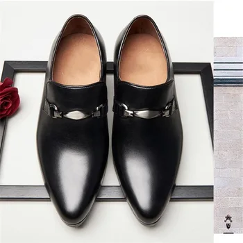 Moda Novo Črno 5 cm Visokih Petah, Moški Loafers Formalno Moški Obleko Zaponke Konicami Prstov Pravega Usnja Poslovni Moške Poročni Čevlji