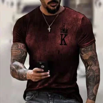 2021 moške poletne Evropski in Ameriški nov modni priložnostne gradient tiskanje črka K moška T-shirt igranje kart