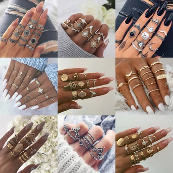 30 Stilov Trendy Boho Midi Členek Ring Set Za Ženske Kristalno Geometrijske Prst Obroči Modni Nakit Bohemian