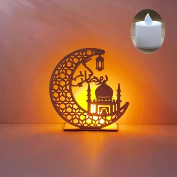 2021 nove Lesene Ramadana Eid Mubarak Luna Star Islam Obesek Visi Ploščo WithLED Sveče Okras Doma Dekor DIY Darilo
