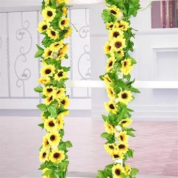 Umetni Rumene Sončnice Garland Cvet Vinske Trte Poroko Cvetlični Loka Dekor Svile Dekoracijo Cvet