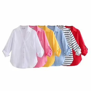 BLSQR Priložnostne Candy Barve Bluzo Poletje 2021 River Žepi Športna Majica Ženska Ulične Mode Letnik žensko Bluzo