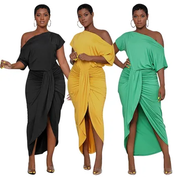 Moda za Ženske Obleka za Priložnostne Poletje Vroče Prodaje Poševna Ovratnik Puloverju Barva Slim Nezakonitih Dolgo Obleko Plus Velikost Donsignet